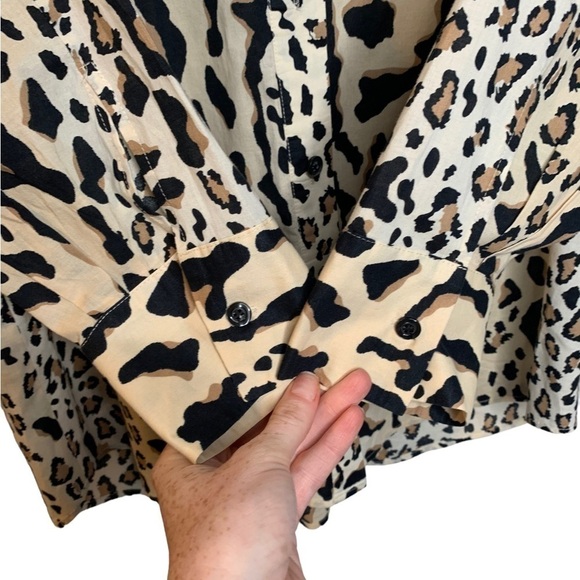 ATM Camel Black Mixed Leopard Print Button Boyfriend Shirt Size Large - Picture 9 of 12
